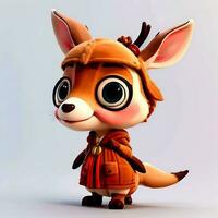 Super cute baby Deer in 3D cartoon style photo, 3D Animals AI gendered photo