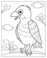 Cute Bird Coloring pages for kids, Bird illustration, Bird vector, Black and white vector