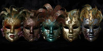 Magnificent Venetian masks. Carnival. Generative AI photo