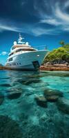 Beautiful yacht on the Cote d'Azur. Ocean. Generative AI photo