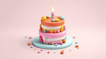 3d illustration of cute birthday cake, Sweet cake for a surprise birthday, for anniversary and celebration ,mother day, Valentine day, sweet food, cupcake, Generative AI illustration photo