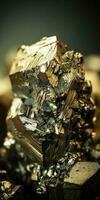 Photo of the mineral stone pyrite close-up, macro. Generative AI