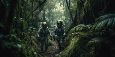 Astronauts in the jungle. Fantastic. Generative AI photo