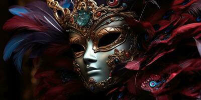 Magnificent Venetian masks. Carnival. Generative AI photo