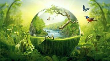 Illustration image, Nature and Sustainability, Eco-friendly Living and conservation, Concept art of Earth and animal life in different environments, Generative AI illustration photo