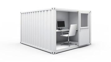 Interior of mobile container site office for construction site. Shipping container. Portable house and office cabins, illustration photo