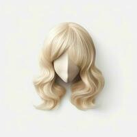 Hair wig over the plastic mannequin head isolated over the white background, mockup featuring contemporary women's hairstyles, Generative AI illustration photo