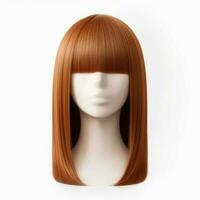 Hair wig over the plastic mannequin head isolated over the white background, mockup featuring contemporary women's hairstyles, Generative AI illustration photo