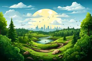 llustration images, Ecosystem restoration, environment day concept tree background. Ecology project concept, illustration photo