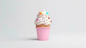 3d illustration of multicolored cute ice cream in wafer style cone. sweet food, cupcake, Generative AI illustration photo