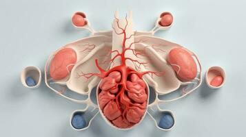 3d ilustración de el humano Organo sistemas, humano interno órganos anatomía. nervioso, circulatorio, digestivo, excretorio, urinario, y hueso sistemas médico educación concepto, generativo ai ilustración foto