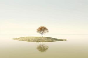 Abstract illustration minimalist landscape, alone tree in clear nature landscapeAbstract illustration minimalist landscape, Alone tree in clear nature landscape, Generative AI illustration photo