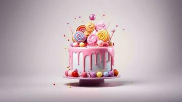 3d illustration of cute birthday cake, Sweet cake for a surprise birthday, for anniversary and celebration ,mother day, Valentine day, sweet food, cupcake, Generative AI illustration photo