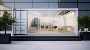 Mobile office buildings or container site office for construction site. Shipping container. Portable house and office cabins, illustration photo