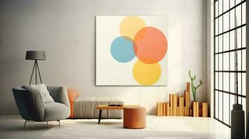 Stylish living room interior design with mock up poster frame, creative home accessories. Home staging. Copy space, Generative AI illustration photo