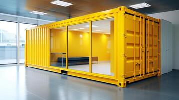 Mobile office buildings or container site office for construction site. Shipping container. Portable house and office cabins, illustration photo