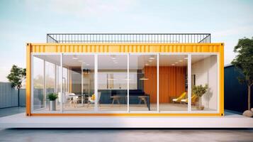 Mobile office buildings or container site office for construction site. Shipping container. Portable house and office cabins, illustration photo