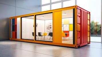 Mobile office buildings or container site office for construction site. Shipping container. Portable house and office cabins, illustration photo