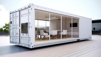 Mobile office buildings or container site office for construction site. Shipping container. Portable house and office cabins, illustration photo