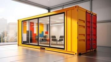 Mobile office buildings or container site office for construction site. Shipping container. Portable house and office cabins, illustration photo