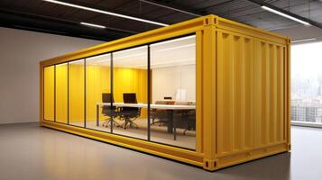 Mobile office buildings or container site office for construction site. Shipping container. Portable house and office cabins, illustration photo