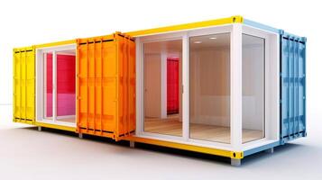 Mobile office buildings or container site office for construction site. Shipping container. Portable house and office cabins, illustration photo