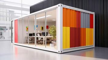 Mobile office buildings or container site office for construction site. Shipping container. Portable house and office cabins, illustration photo