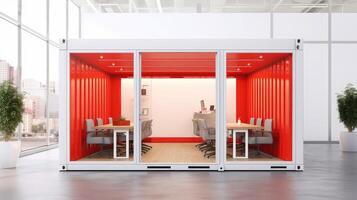Mobile office buildings or container site office for construction site. Shipping container. Portable house and office cabins, illustration photo