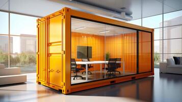 Mobile office buildings or container site office for construction site. Shipping container. Portable house and office cabins, illustration photo