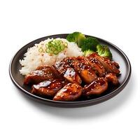 Food photography of Teriyaki Chicken on plate isolated on white background. Generative AI photo