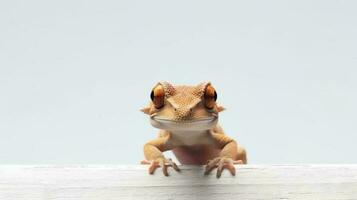 Photo of a crested gecko on white background. Generative AI