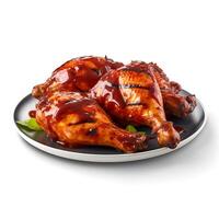 Photo of BBQ Chicken on plate isolated on white background. Created by Generative AI