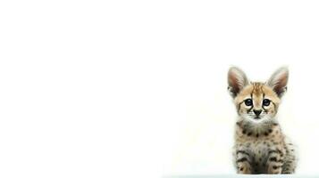 Photo of a serval on white background. Generative AI