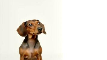 Photo of a dachshund on white background. Generative AI