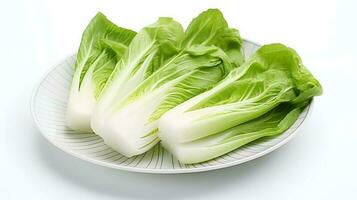 Photo of Bok choy on plate isolated on white background