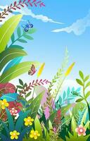 beautiful landscape scene with flowers and plant background vector