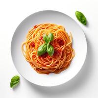 Food photography of Spaghetti on plate isolated on white background. photo