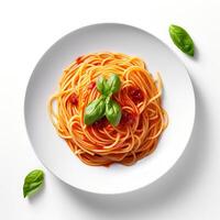 comida fotografía de espaguetis en plato aislado en blanco antecedentes. generativo ai foto