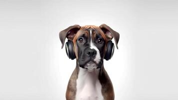 foto de Boxer utilizando auricular. generativo ai