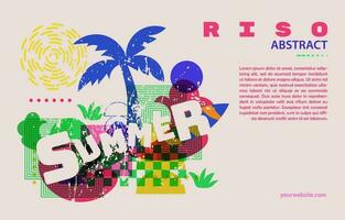 summer abstract retro background with risograph style vector