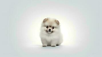 Photo of a pomeranian dog on white background. Generative AI