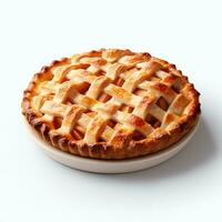 Photo of Apple pie on plate isolated on white background. Created by Generative AI