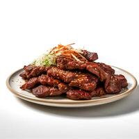 Photo of Galbi on plate  isolated on white background. Created by Generative AI