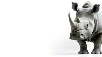 Photo of a rhino on white background. Generative AI