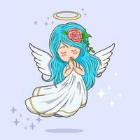 Cute Angel with wings character vector cartoon style
