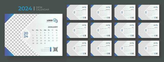 Modern Desk Calendar 2024, Office Calendar 2024,Week Starts on sunday, template for annual calendar 2024. vector