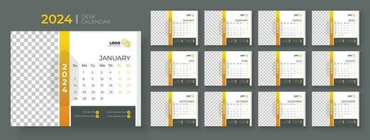 Desk Calendar 2024 template design, Office Calendar 2024,Week Starts on sunday, Planner for 2024 year, template for annual calendar 2024 vector