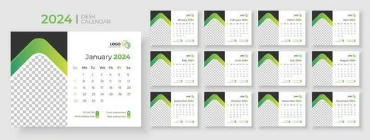 Desk calendar template 2024, Week Starts on sunday, Planner for 2024 year, template for annual calendar 2024 vector