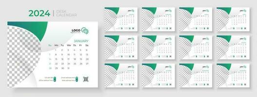 Desk Calendar 2024 template design, Office Calendar 2024,Week Starts on sunday, Planner for 2024 year, template for annual calendar 2024 vector