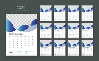 pared calendario 2024, empresa calendario plantilla, semana comienzo domingo, vector pared calendario 2024, pared calendario en un minimalista estilo